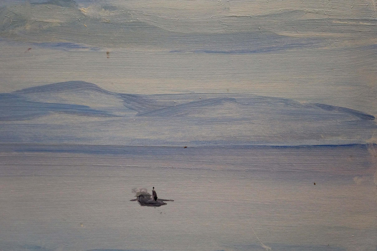 Oil painting by Tkachenko Valentin Yakovlevich: rowboat in darkening sea
