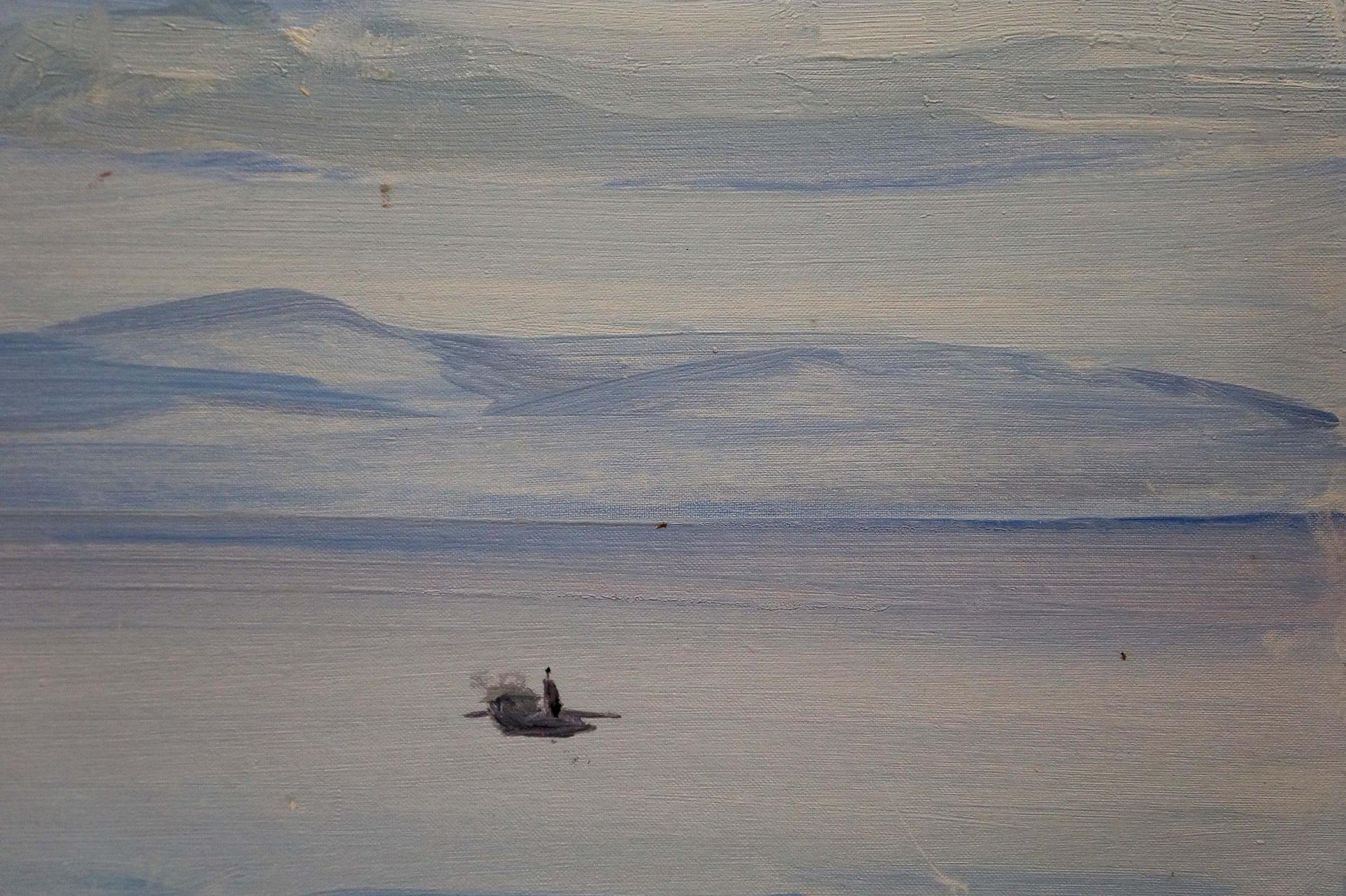 Oil painting by Tkachenko Valentin Yakovlevich: rowboat in darkening sea