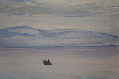 Oil painting by Tkachenko Valentin Yakovlevich: rowboat in darkening sea