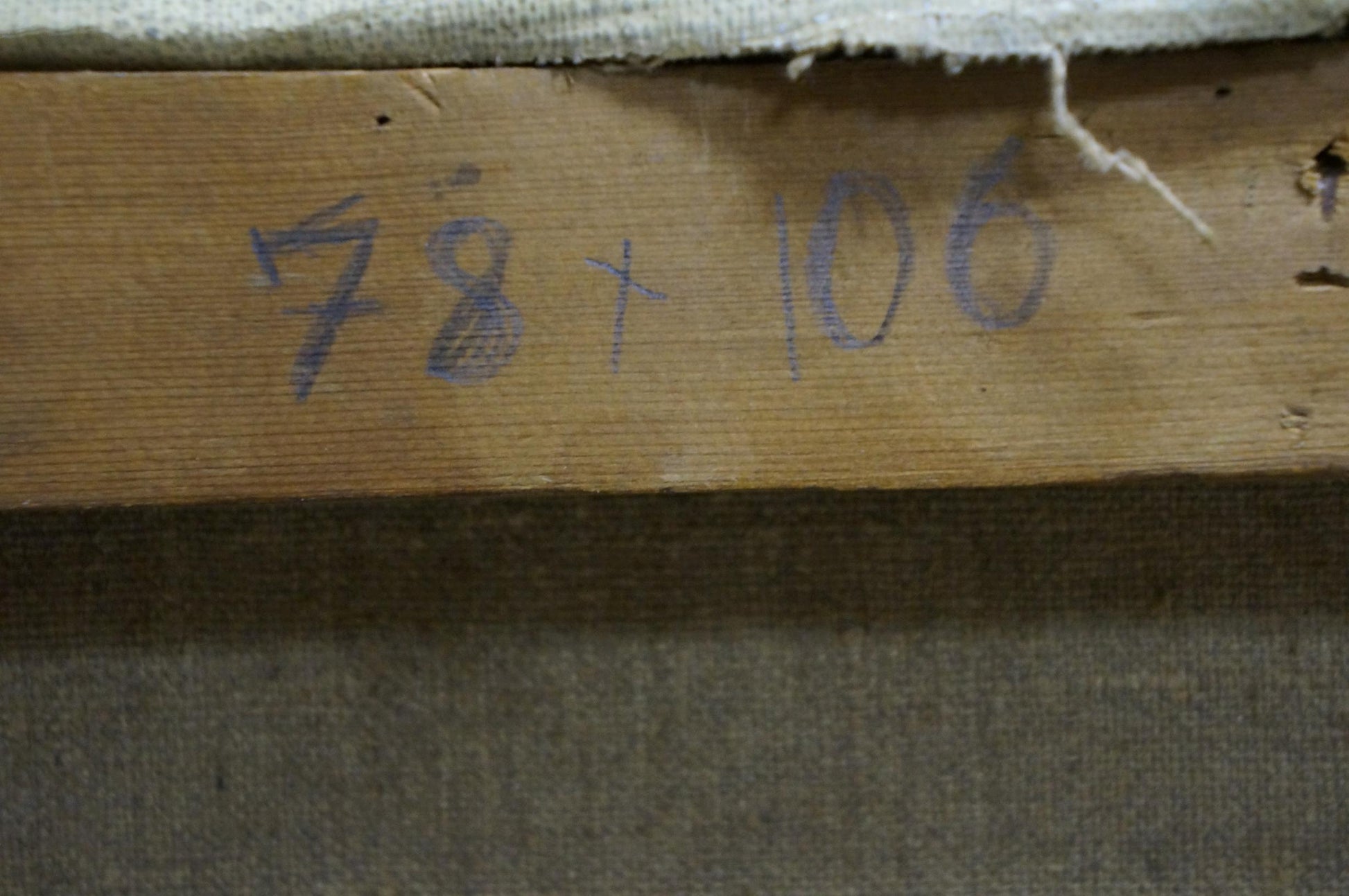 Back of Oil painting Two bouquets of lilacs by Alexander Kerzhner with wooden stretcher bar and blue ink measurements