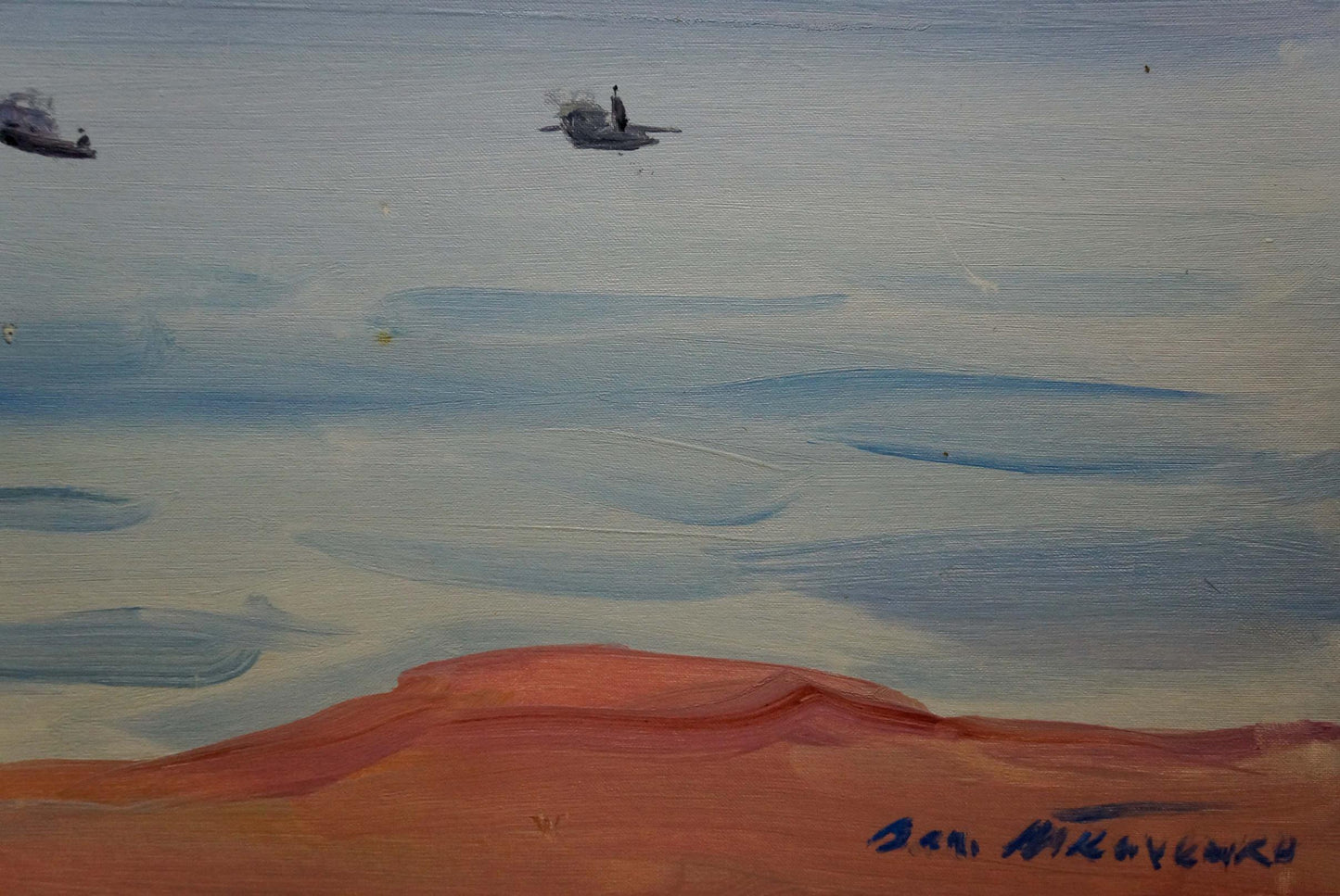 Impressionistic oil painting by Tkachenko Valentin Yakovlevich of coastal boats at dusk
