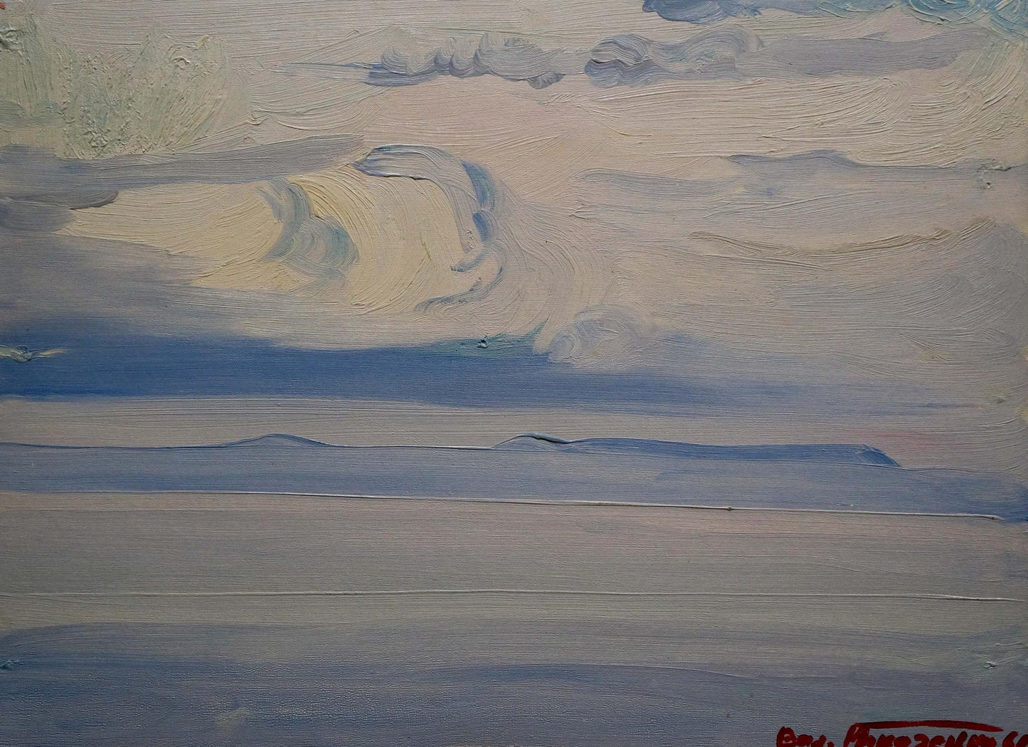 Impressionistic oil painting of pale blue cloudy sky by Tkachenko Valentin Yakovlevich