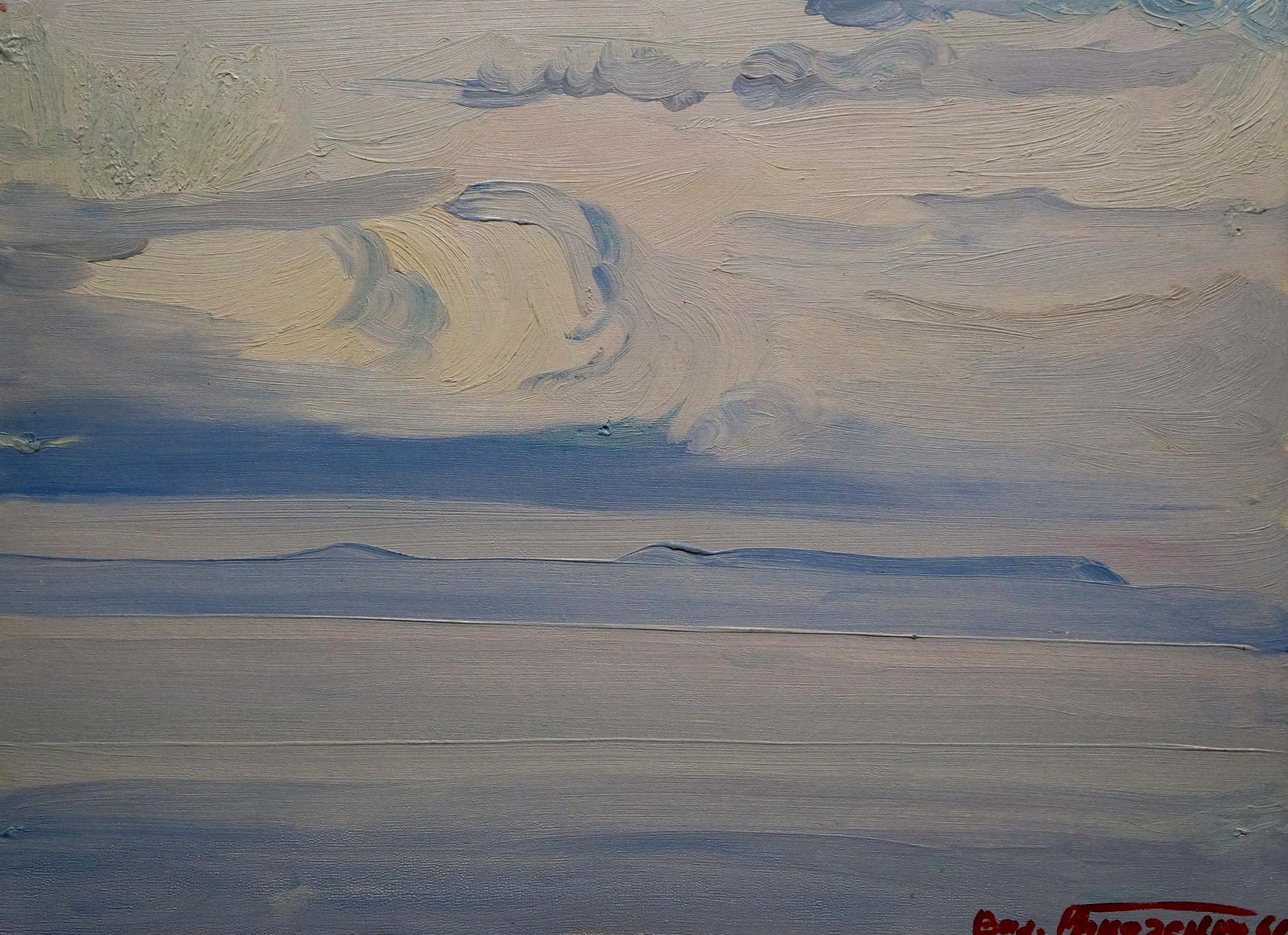 Impressionistic oil painting of pale blue cloudy sky by Tkachenko Valentin Yakovlevich