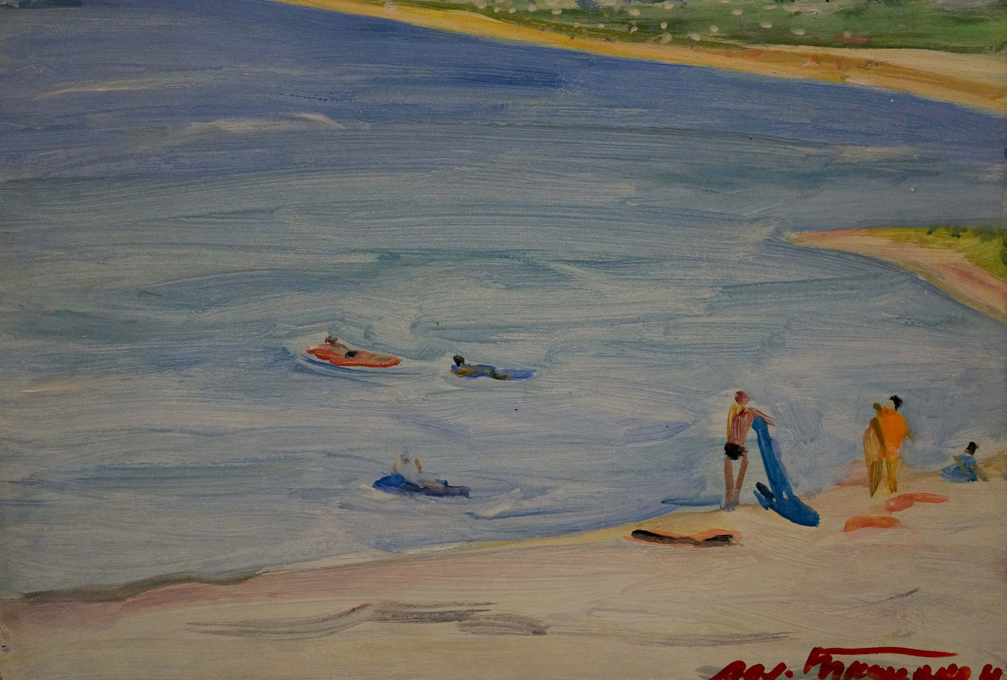 Impressionistic oil painting by Tkachenko Valentin Yakovlevich of vibrant beach scene