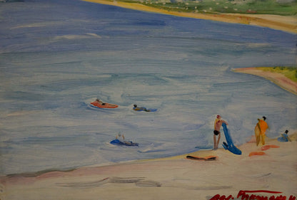 Impressionistic oil painting by Tkachenko Valentin Yakovlevich of vibrant beach scene