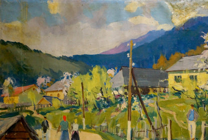 Vibrant impressionist oil painting of Kontratovich village in green hills by Ernest Rudolfovich