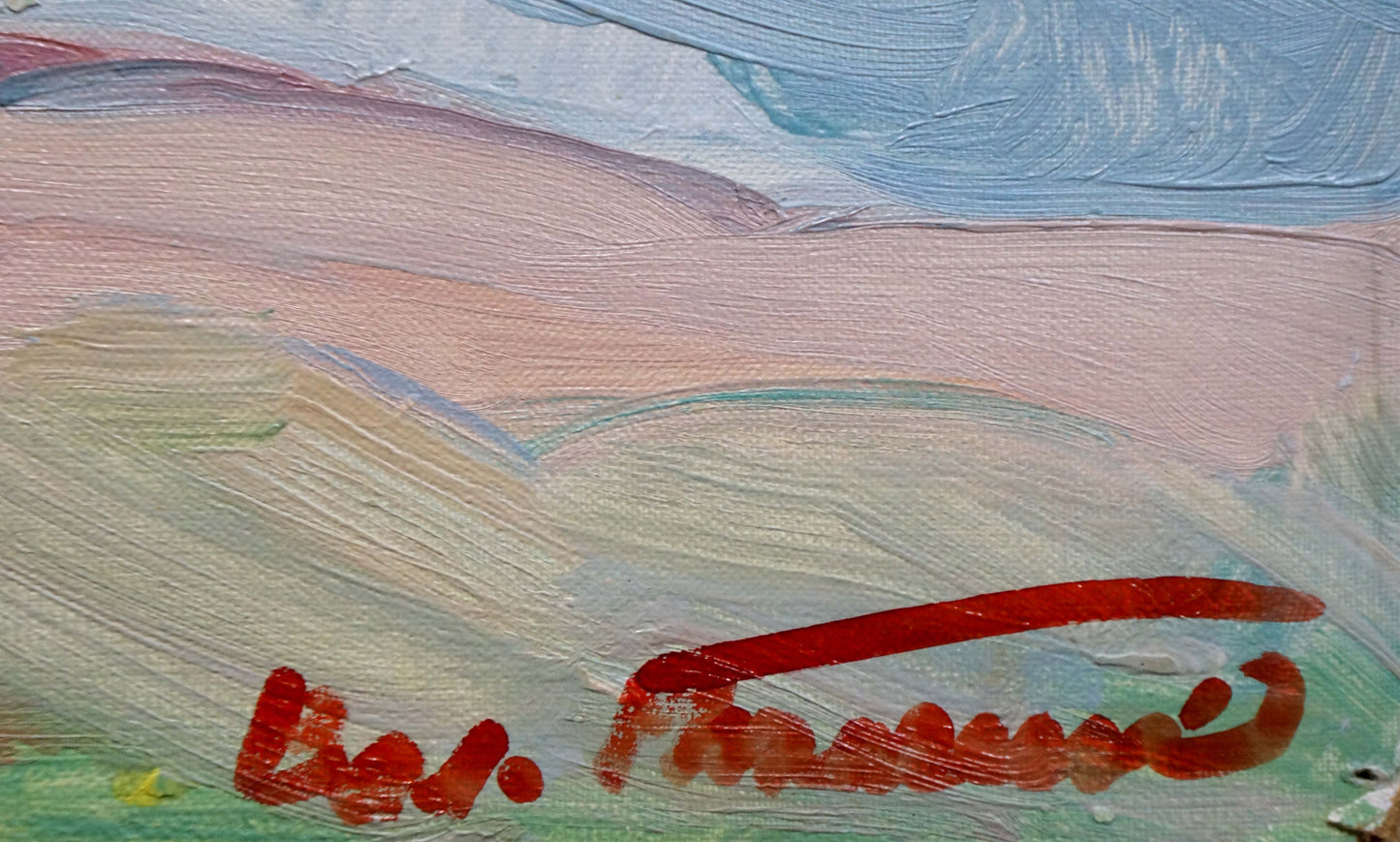 Oil painting of sea shore by Tkachenko Valentin Yakovlevich with red signature