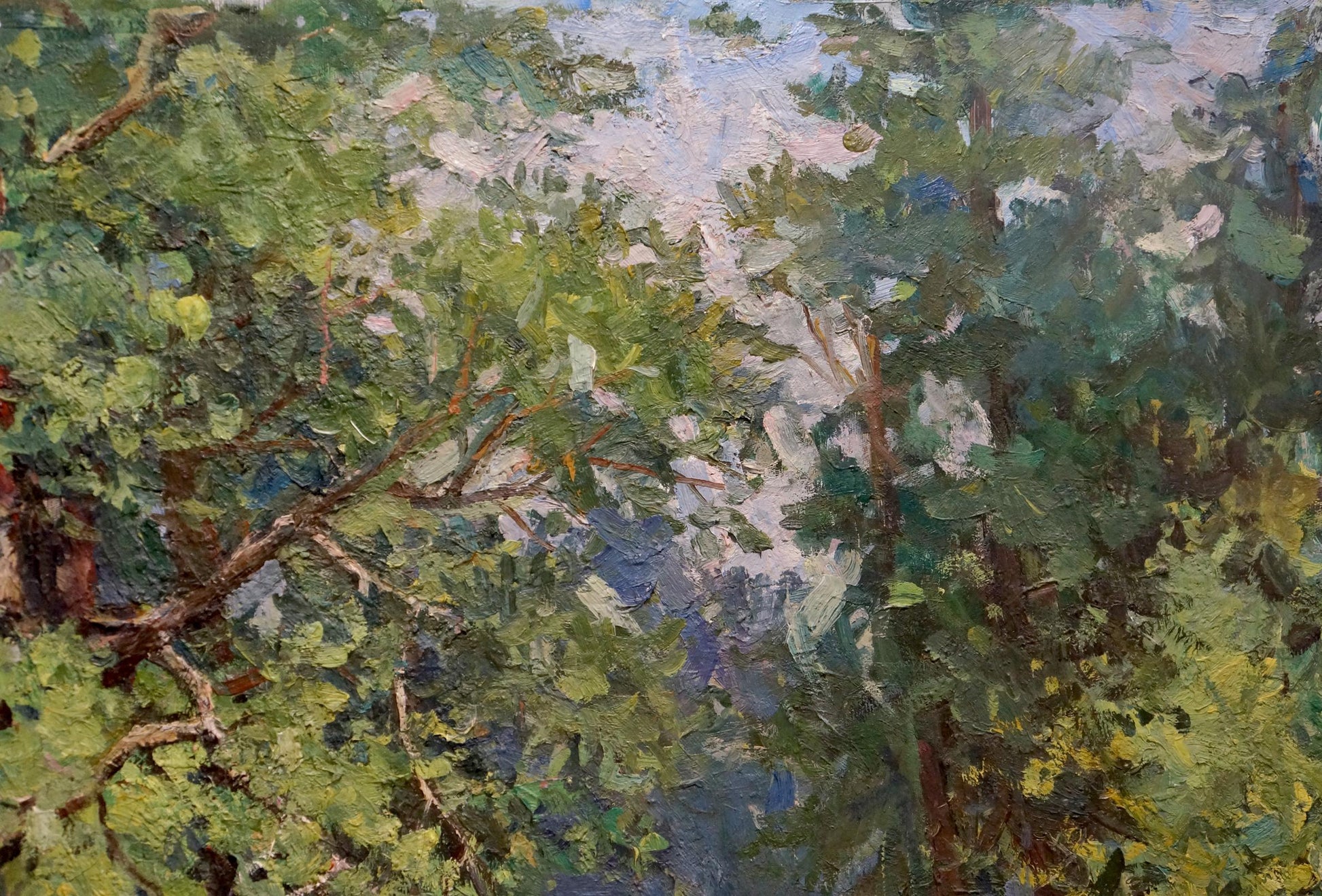 Oil painting of sunny forest landscape by unknown artist