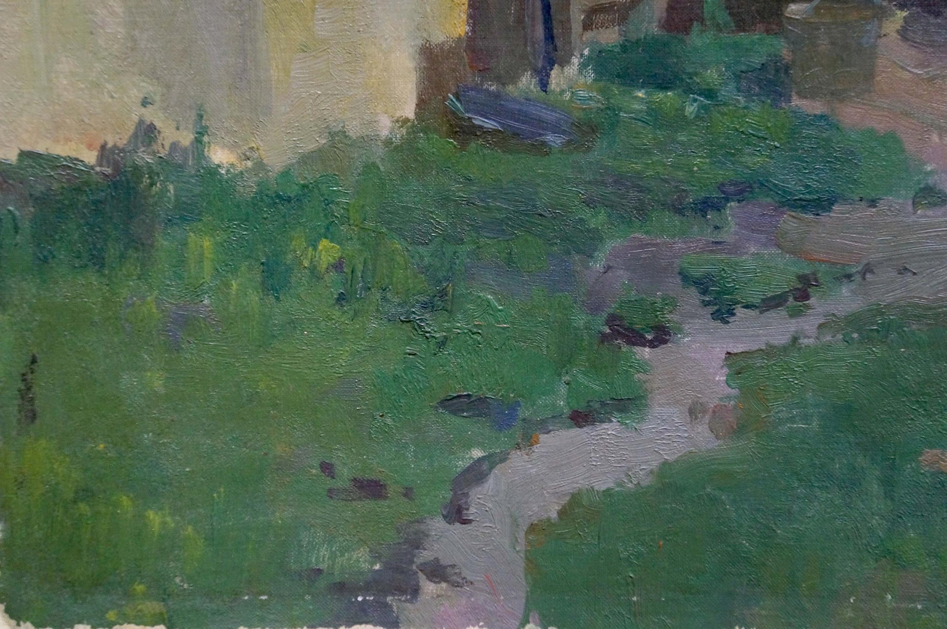 Oil painting Native home by Gantman Moisei Faybovich, lush stream scene