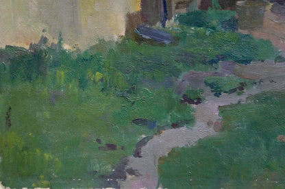 Oil painting Native home by Gantman Moisei Faybovich, lush stream scene