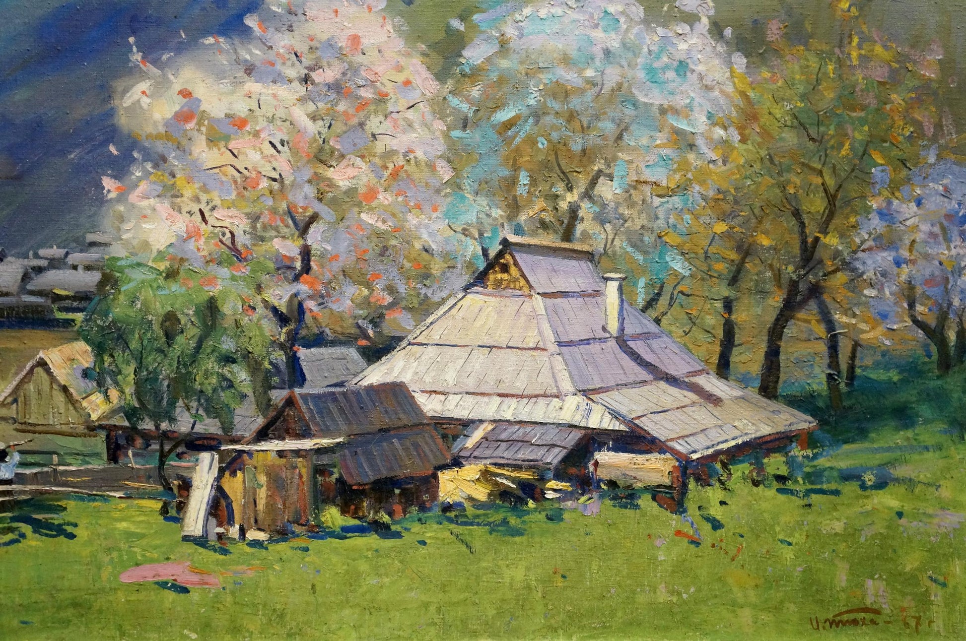 Oil painting of rustic mountain hut by Tyukha Ivan Andreevich