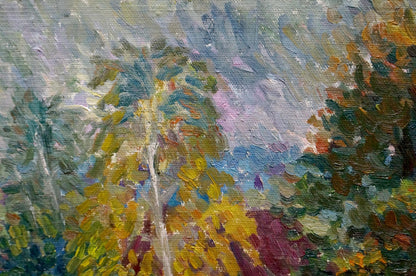 Vibrant impressionist oil painting of autumn forest by Gan Nina Sergeevna
