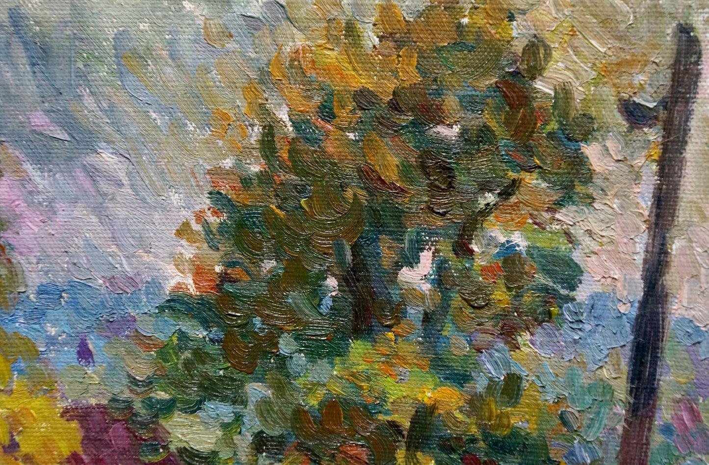 Textured oil painting of forest landscape tree by Gan Nina Sergeevna