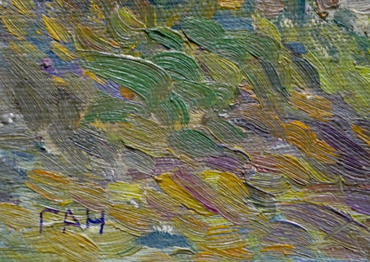 Vibrant impressionist oil painting of forest landscape by Gan Nina Sergeevna