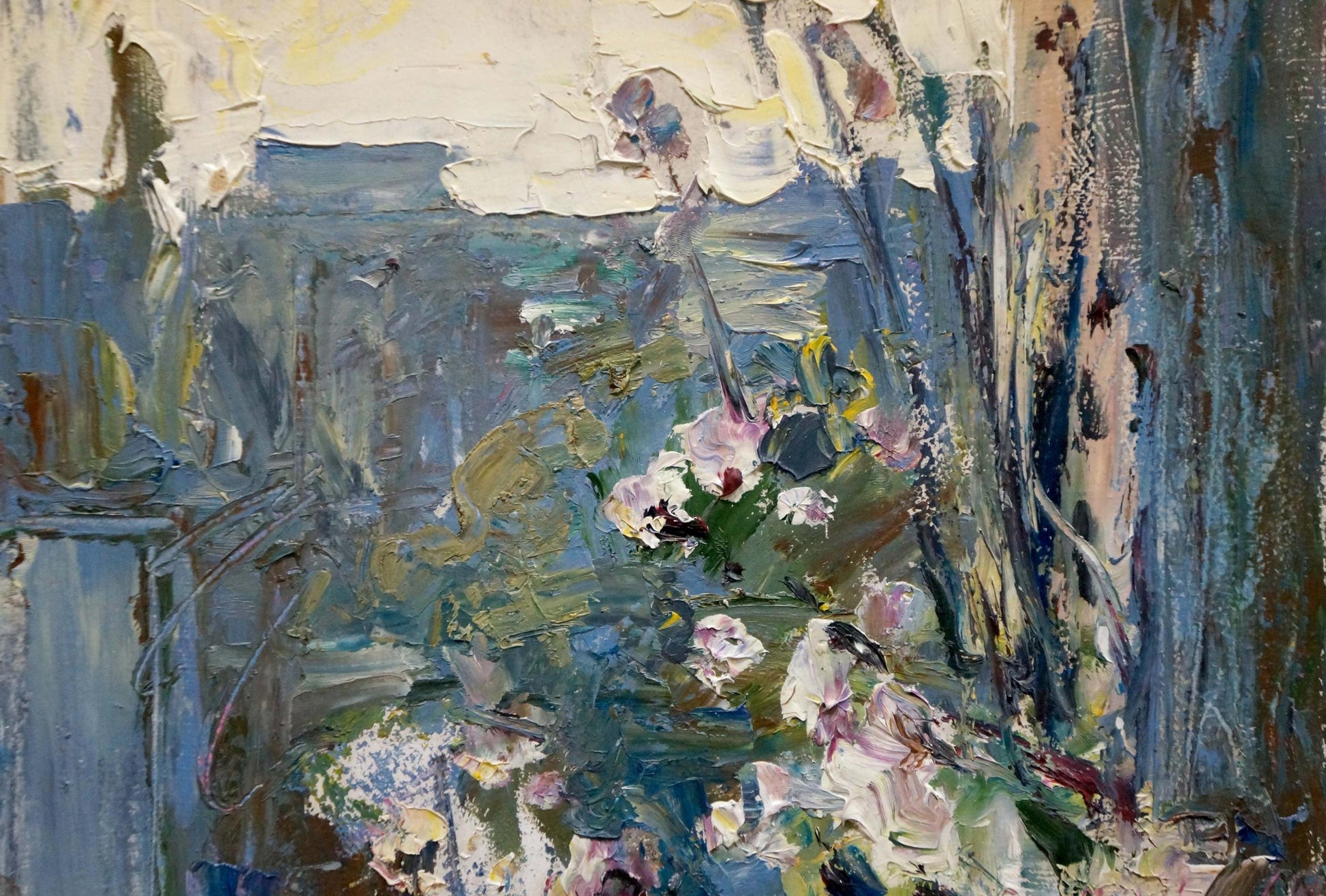 Impressionistic oil painting of pink blossoms by Klimenko Alexander Ivanovich