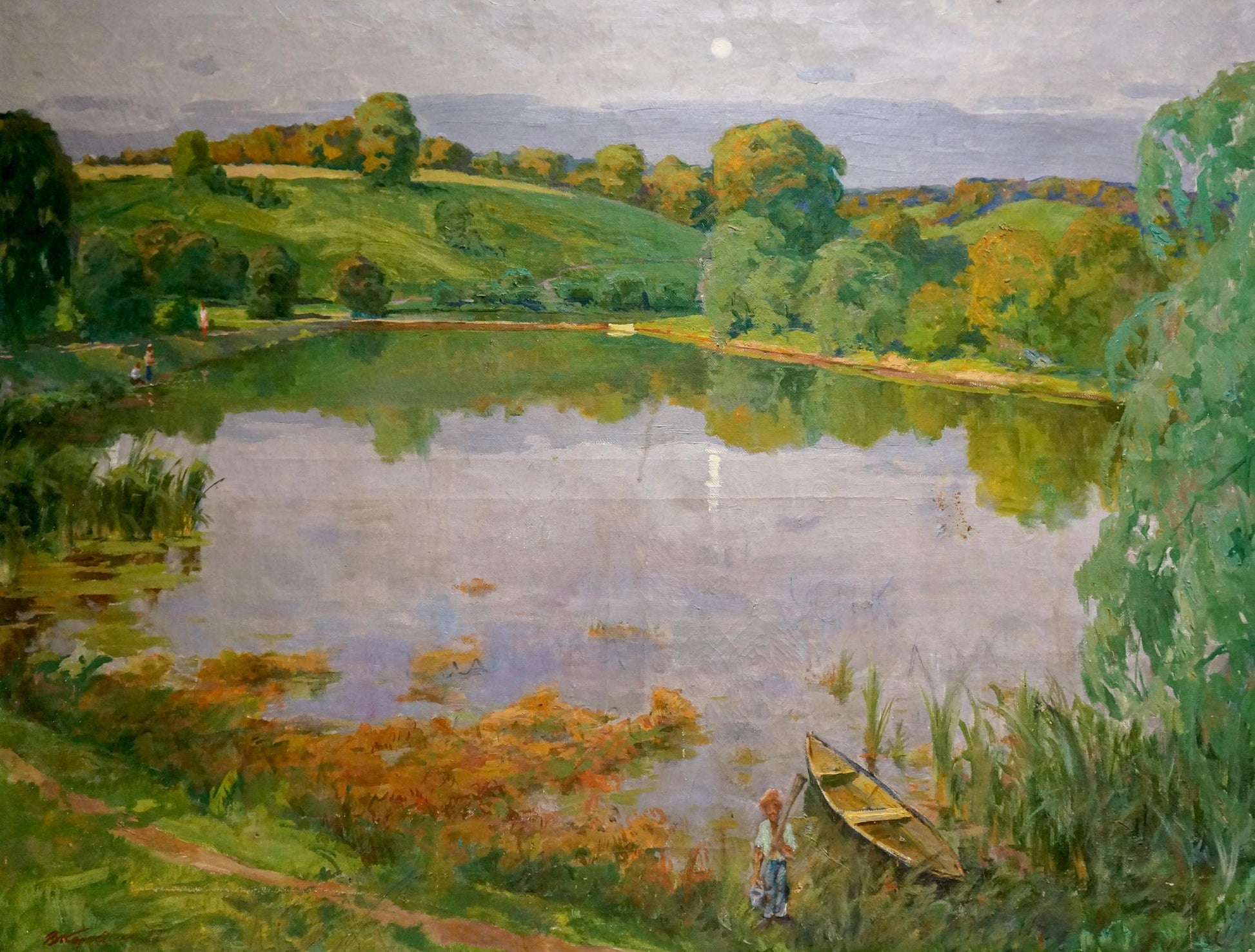 Serene oil painting of tranquil lake by Vladimir Korostelev