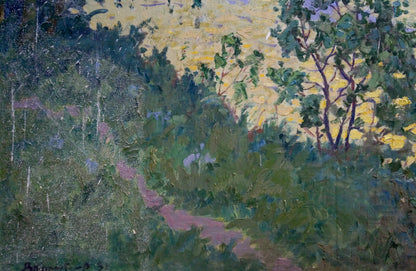 Vibrant impressionist oil painting of sunlit forest path by Korostelev Vladimir Alexandrovich