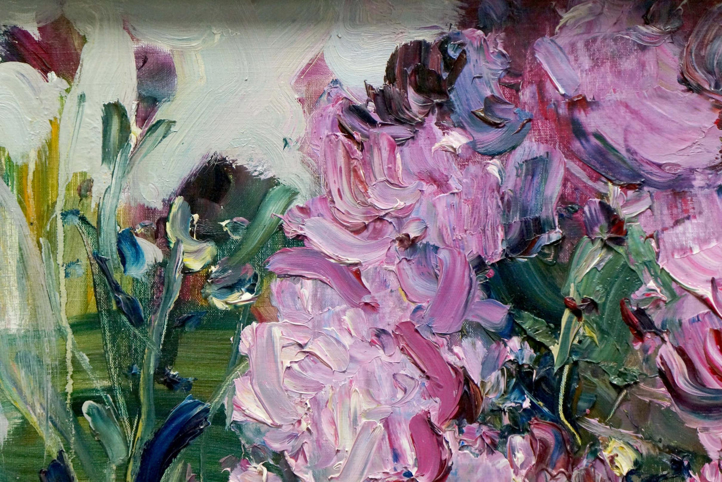 Vibrant pink purple flower bouquet oil painting by Klimenko Alexander Ivanovich