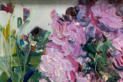 Vibrant pink purple flower bouquet oil painting by Klimenko Alexander Ivanovich