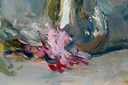 Vibrant pink red abstract flower bouquet oil painting by Klimenko Alexander Ivanovich