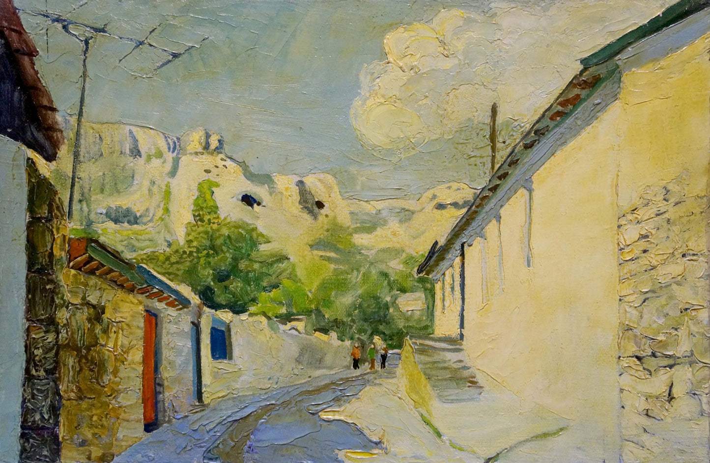 Oil painting by Miroshnichenko Pavel Petrovich: sunlit village alleyway