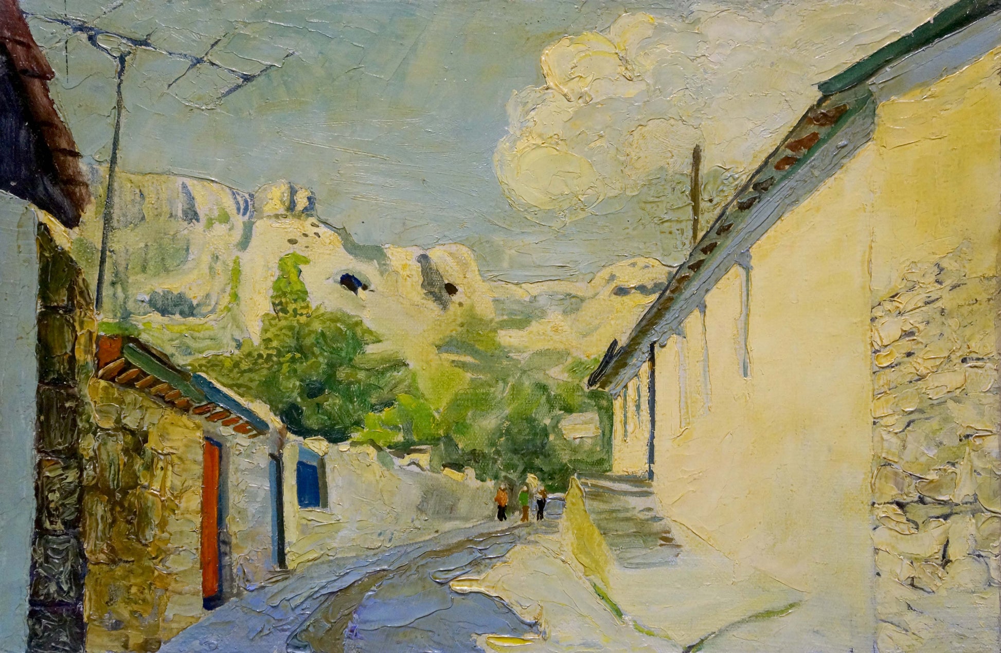 Oil painting by Miroshnichenko Pavel Petrovich: sunlit village alleyway