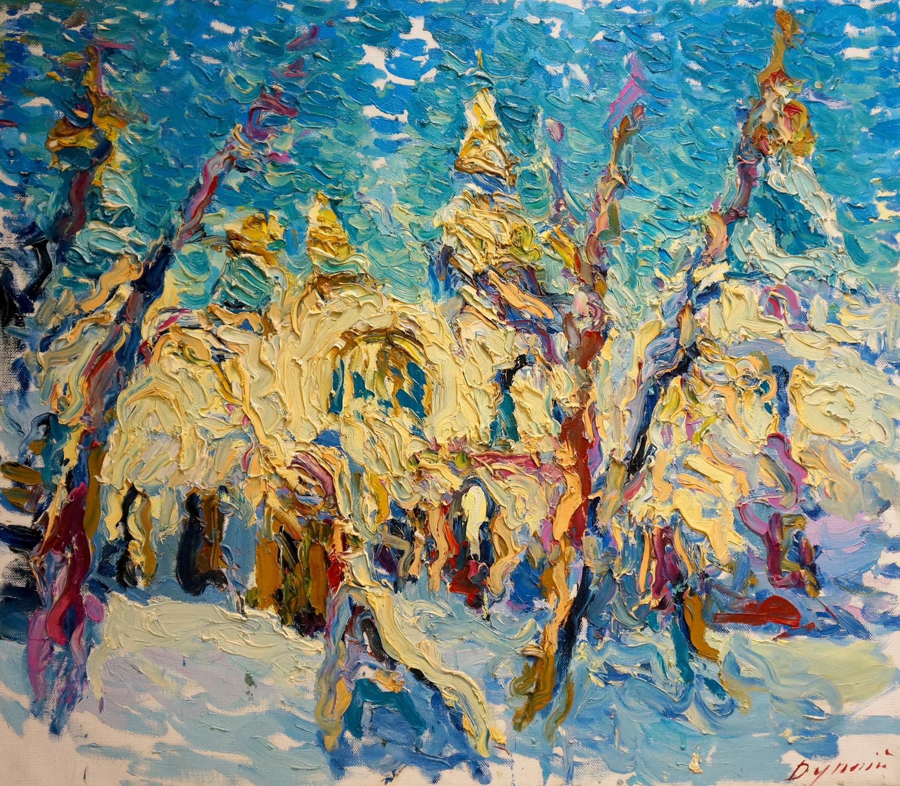 Vibrant impressionist oil painting View of the Snow Chapel by Sergey Dupliy