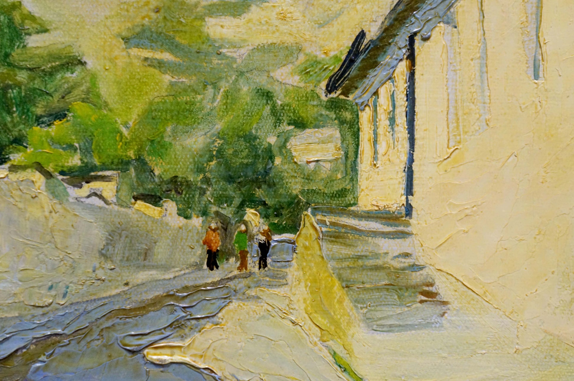 Oil painting by Miroshnichenko Pavel Petrovich: sunlit village alleyway