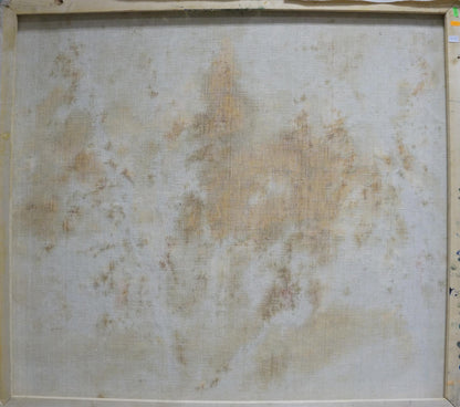 Back of Sergey Dupliy oil painting View of the snow chapel, weathered off-white canvas