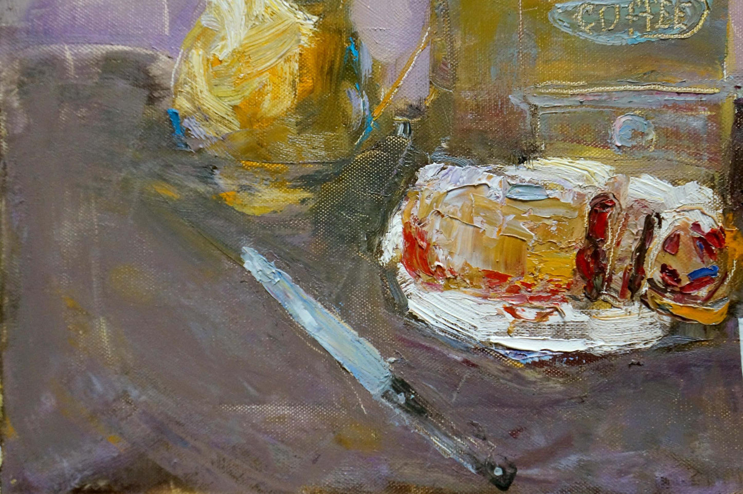 Oil painting Still life by Hadeev Valery Alexandrovich: golden pitcher on plate
