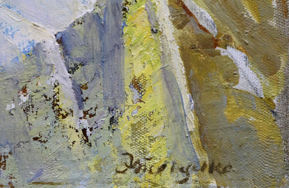 Oil painting Flowers by Mishchenko Alexey Mikhailovich, impasto yellow gray strokes