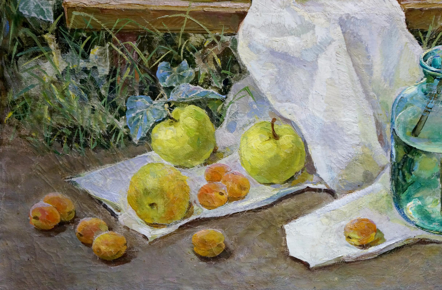 Oil painting of green apples and orange apricots by Bondarenko Svetlana Vladimirovna