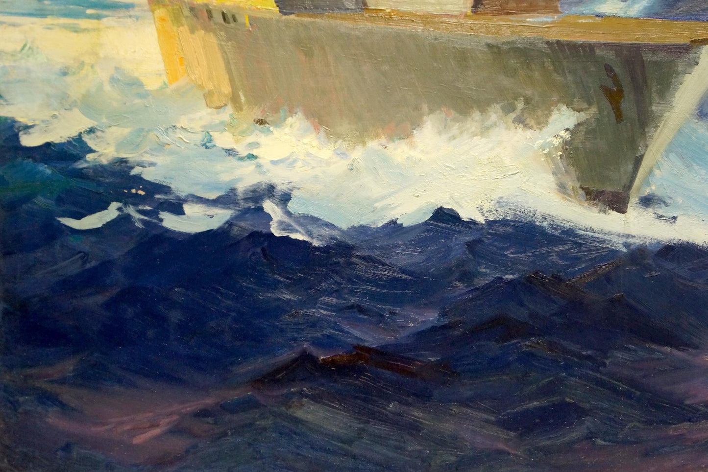 Oil painting by Filippov Konstantin Fedotovich: warship bow in turbulent waves