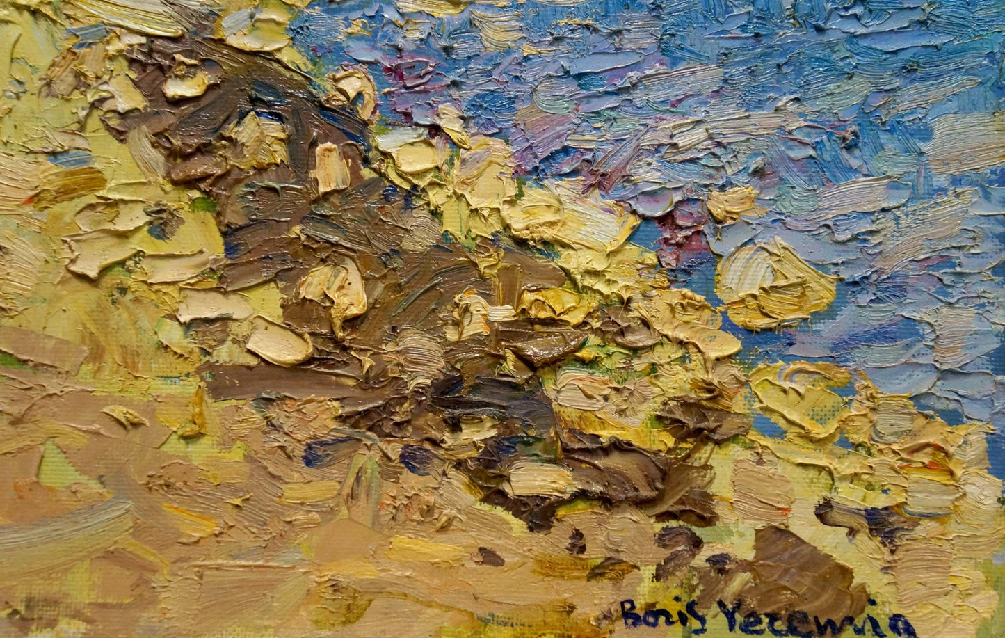 Oil painting Sea shore by Eremin Boris Alexandrovich, impasto golden yellows and browns
