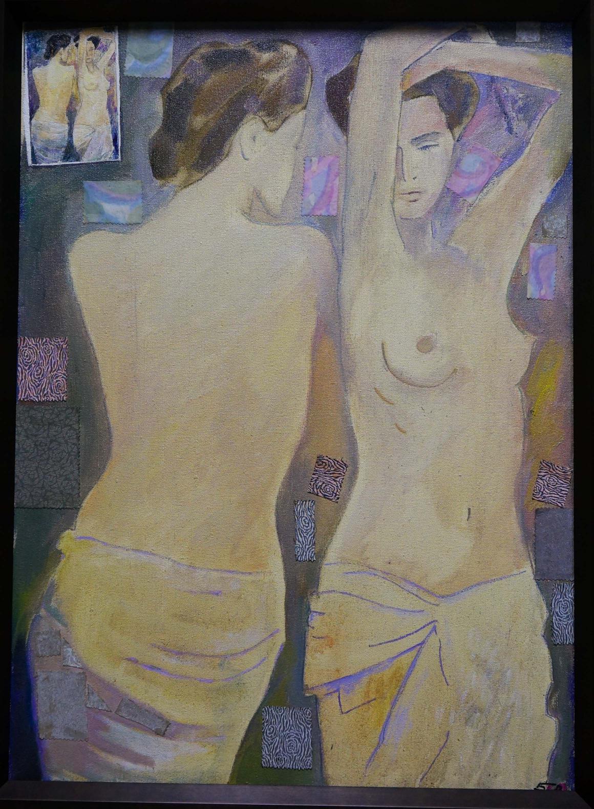 Framed abstract figure portrait by Belyak P.V. in earthy tones