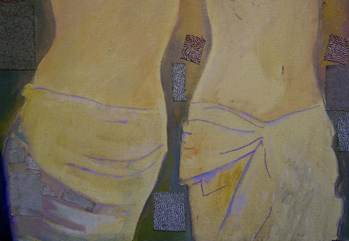 Abstract painting of two female figure torsos by Belyak P. V. in ochre tones