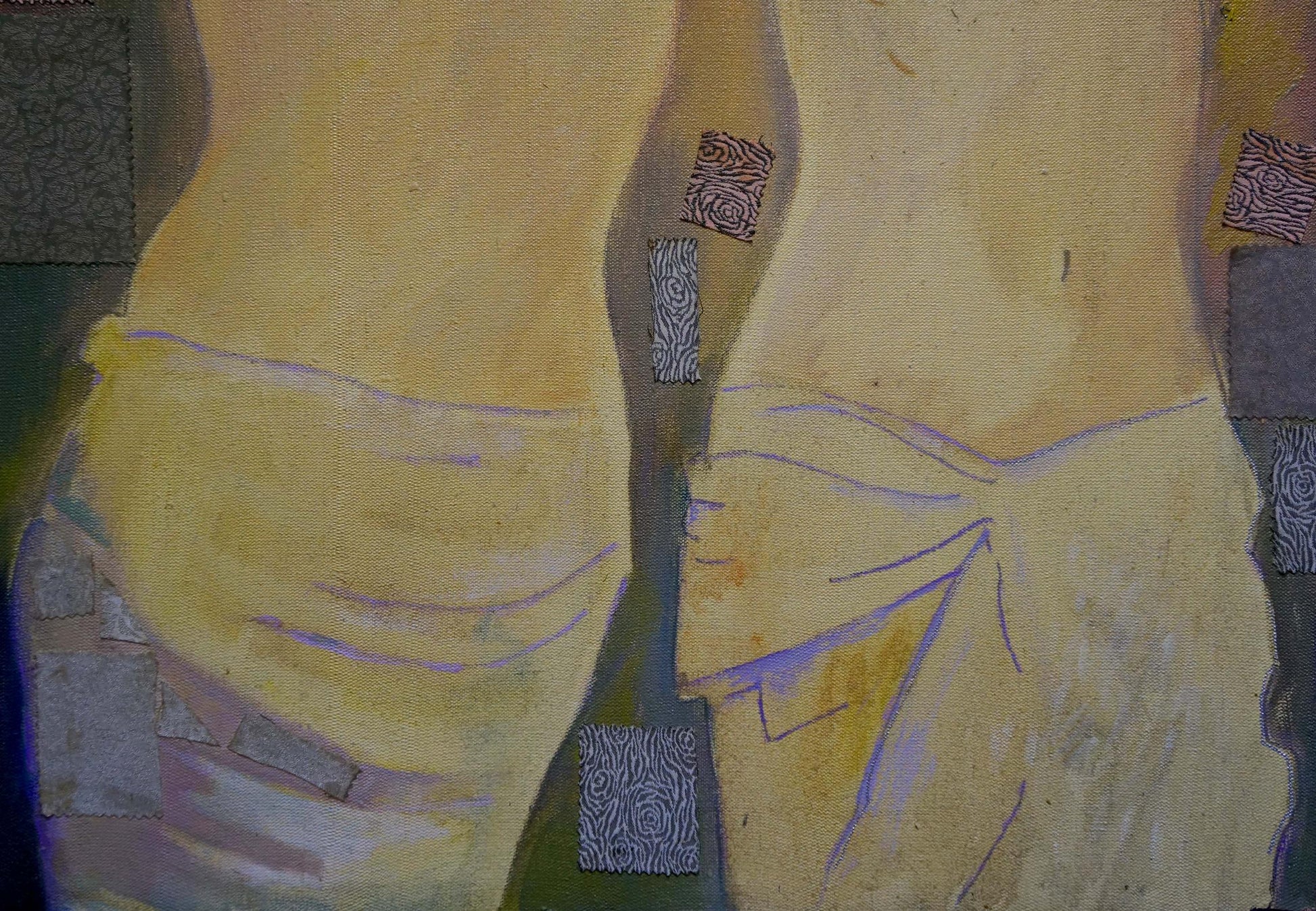 Abstract painting of two female figure torsos by Belyak P. V. in ochre tones