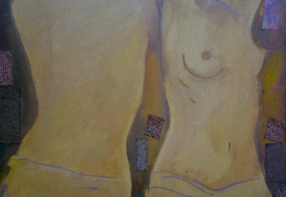 Abstract painting of two female figure torsos by Belyak P. V. in beige tones