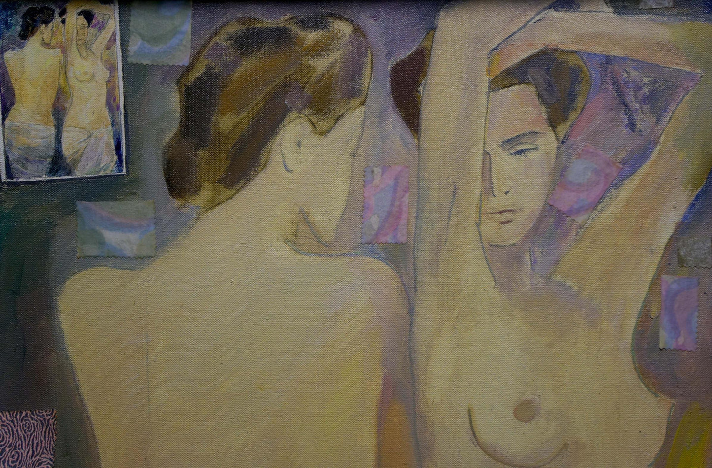 Impressionistic painting of two figure women by Belyak P. V. in dim room
