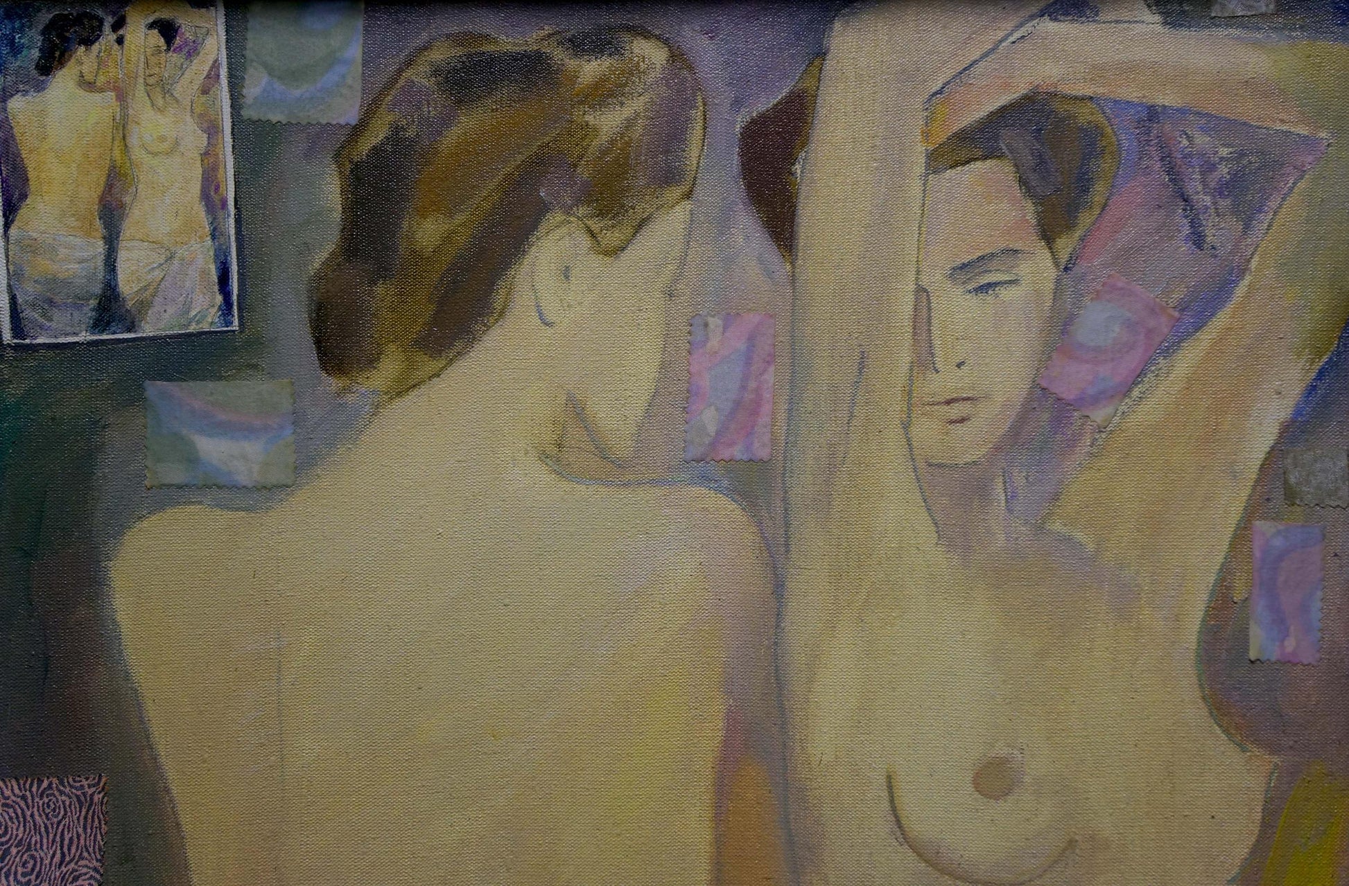 Impressionistic painting of two figure women by Belyak P. V. in dim room
