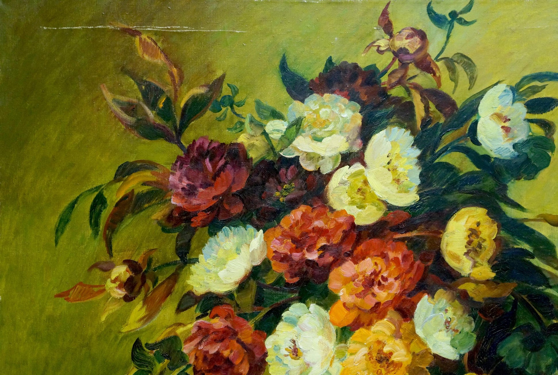 Vibrant oil painting of peonies by Zorya Galina Denisovna