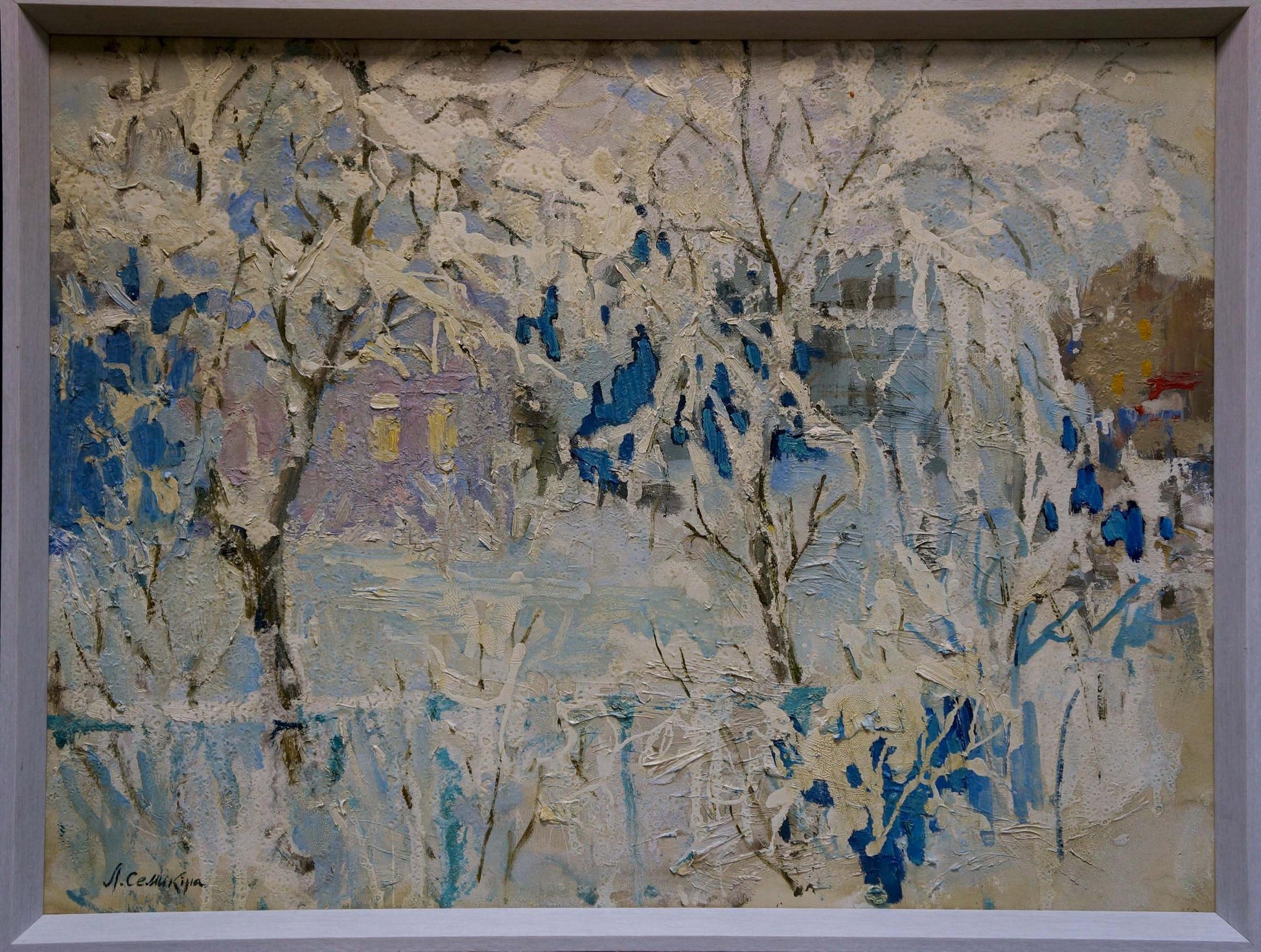 Framed oil painting by Semykina Lyudmila Nikolaevna: snowy city landscape
