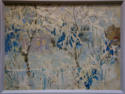 Framed oil painting by Semykina Lyudmila Nikolaevna: snowy city landscape
