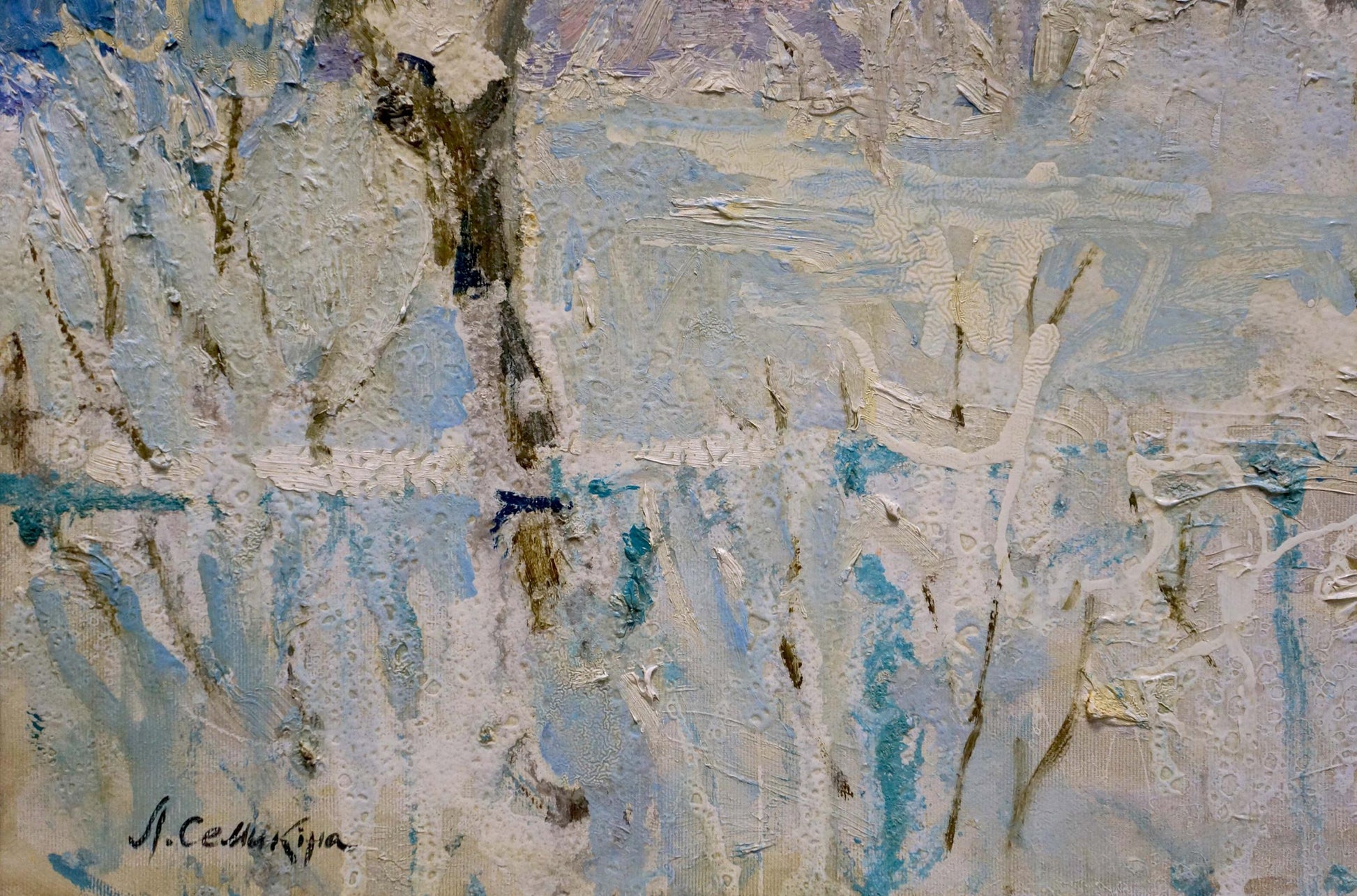 Abstract blue white beige oil landscape painting by Semykina Lyudmila Nikolaevna