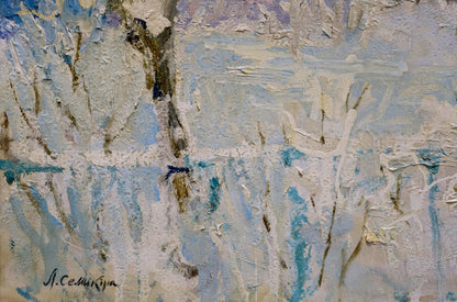 Abstract blue white beige oil landscape painting by Semykina Lyudmila Nikolaevna