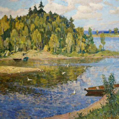 Serene impressionistic oil painting Near the shore by Nesterenko Boris Grigorievich