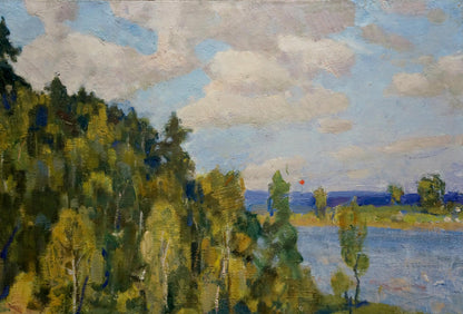 Serene impressionist oil painting Near the shore by Nesterenko Boris Grigorievich