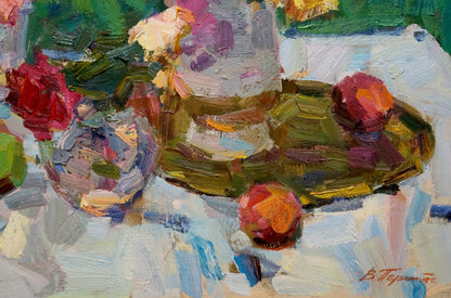Vibrant impressionist oil painting Trojans and fruits by Viacheslav Pereta