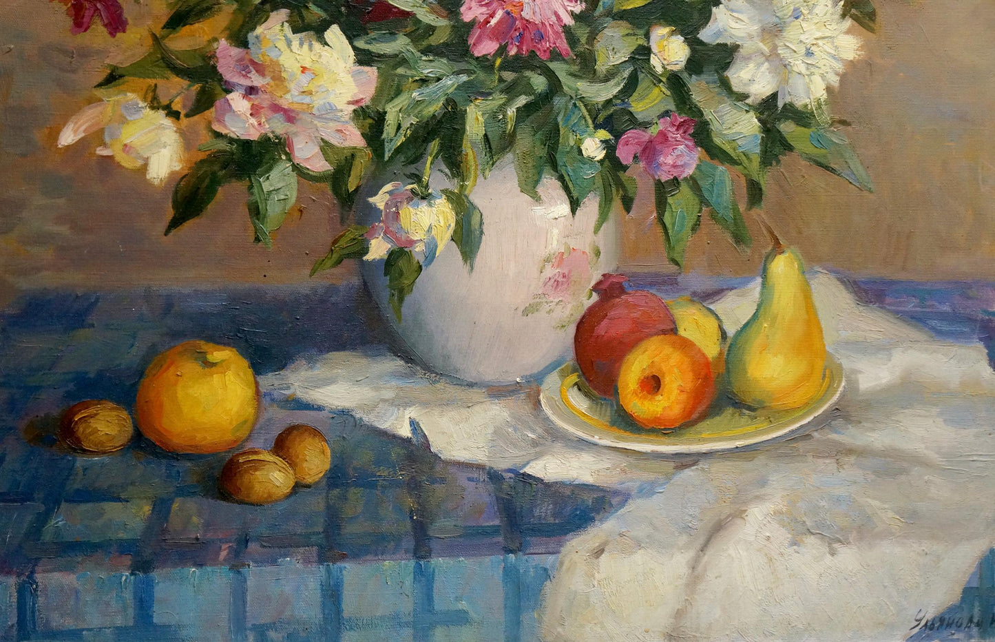 Oil painting Still life Ulyanova N. B. with pink peony vase