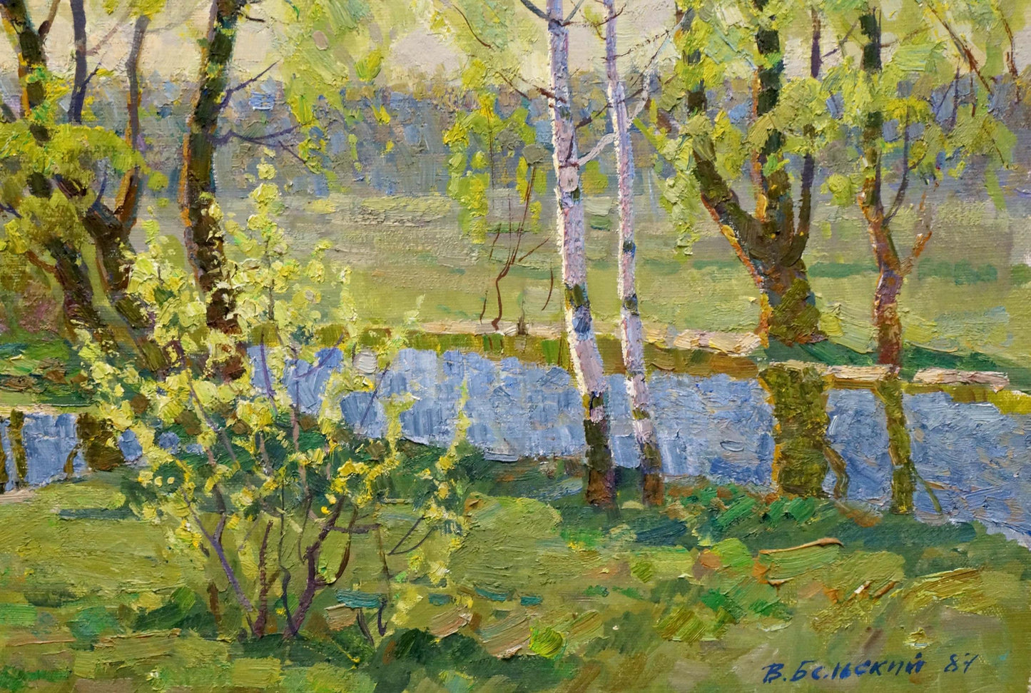 Serene impressionist oil painting In April by Belsky Vladimir Mikhailovich